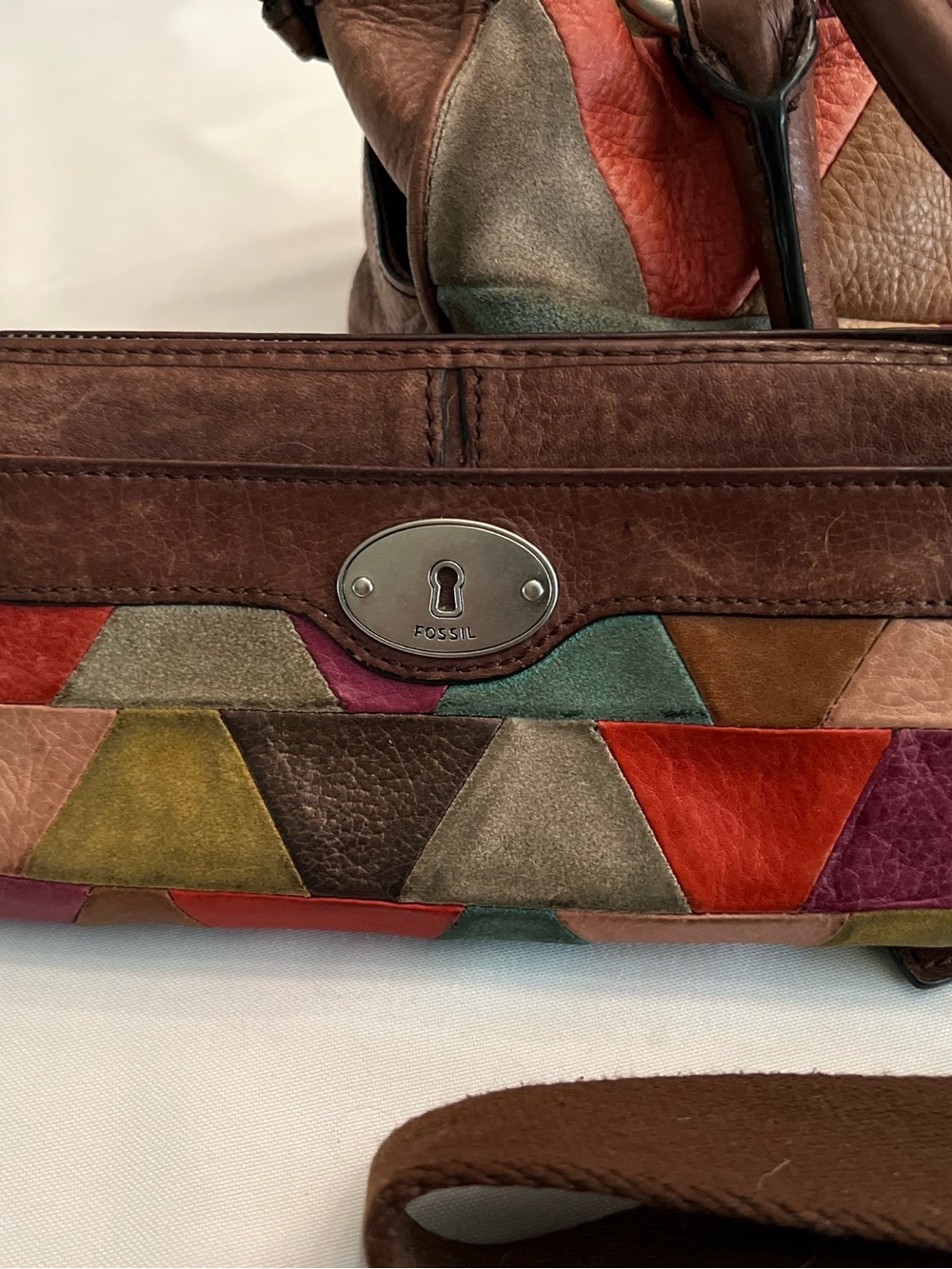 Fossil Multicolor Patchwork Leather Satchel - Brown Multi - Picture 2 of 15